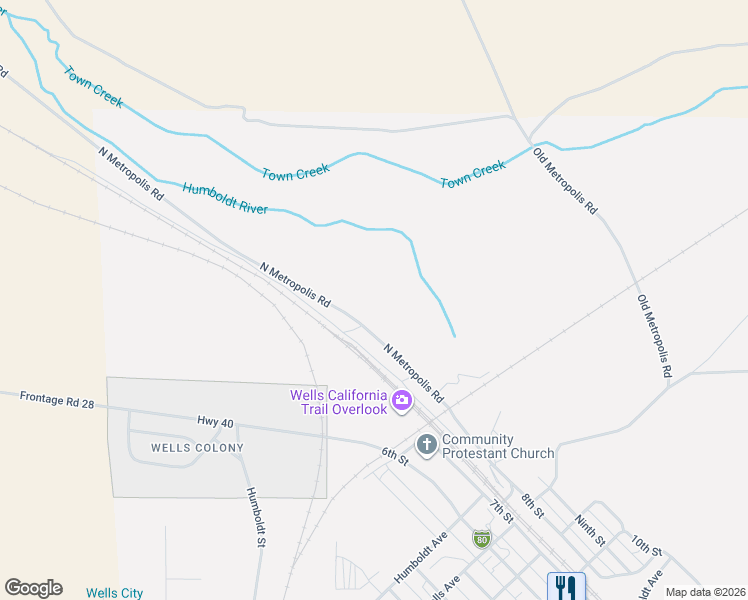 map of restaurants, bars, coffee shops, grocery stores, and more near 735 Metropolis Rd in Wells