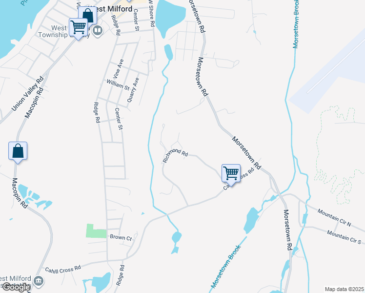 map of restaurants, bars, coffee shops, grocery stores, and more near 6215 Richmond Road in West Milford