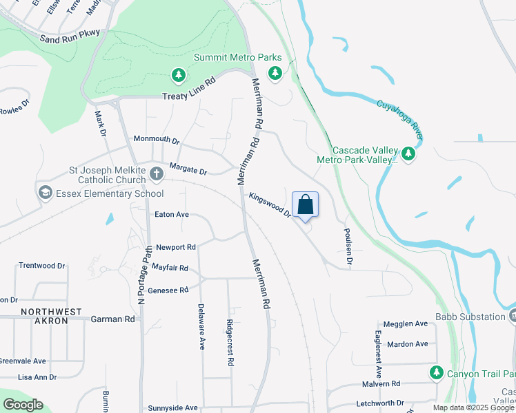 map of restaurants, bars, coffee shops, grocery stores, and more near 1090 Kingswood Drive in Akron