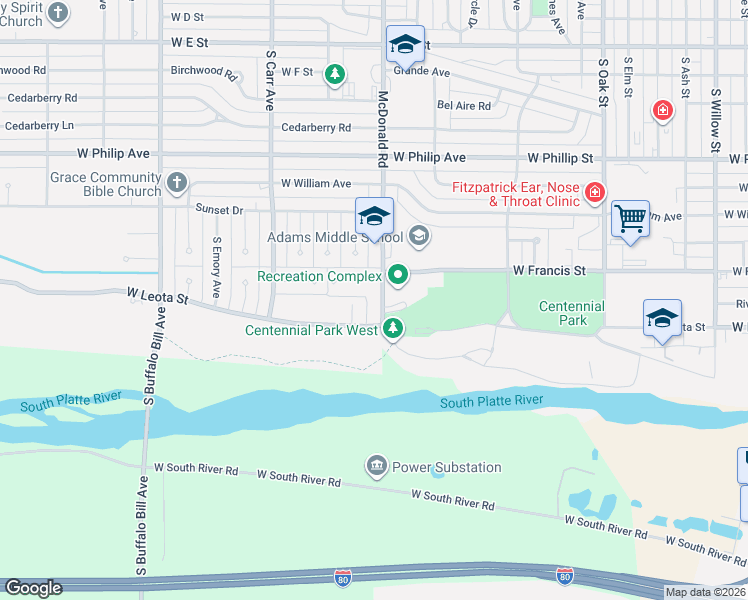 map of restaurants, bars, coffee shops, grocery stores, and more near 1501 West Leota Street in North Platte