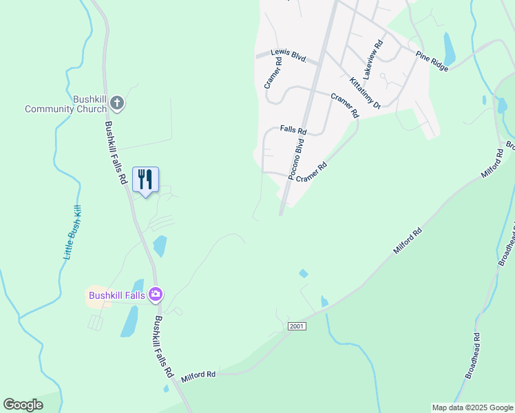 map of restaurants, bars, coffee shops, grocery stores, and more near Falls Road in Pine Ridge