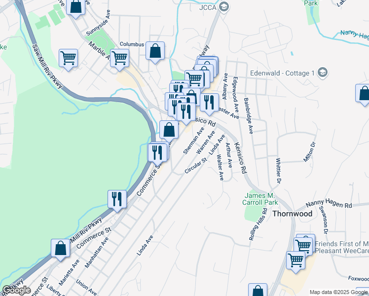 map of restaurants, bars, coffee shops, grocery stores, and more near 840 Sherman Avenue in Thornwood