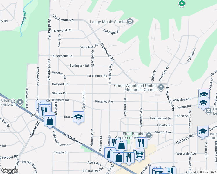 map of restaurants, bars, coffee shops, grocery stores, and more near 1930 Stabler Road in Akron