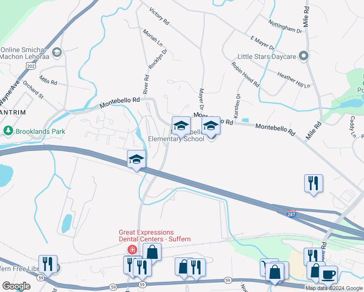 map of restaurants, bars, coffee shops, grocery stores, and more near 80 Hemion Road in Suffern