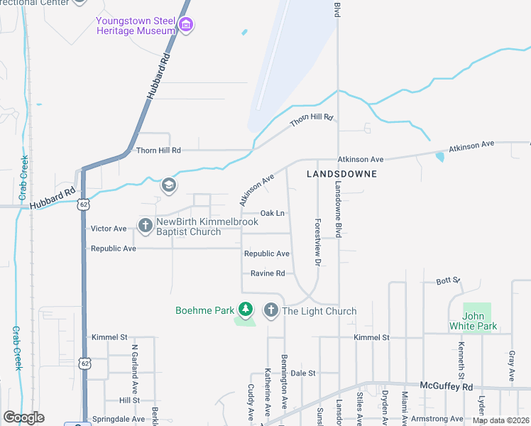 map of restaurants, bars, coffee shops, grocery stores, and more near 1530 Victor Avenue in Youngstown