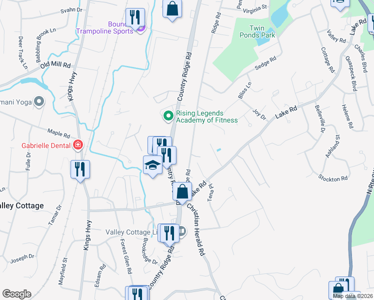map of restaurants, bars, coffee shops, grocery stores, and more near 168 Ridge Road in Valley Cottage