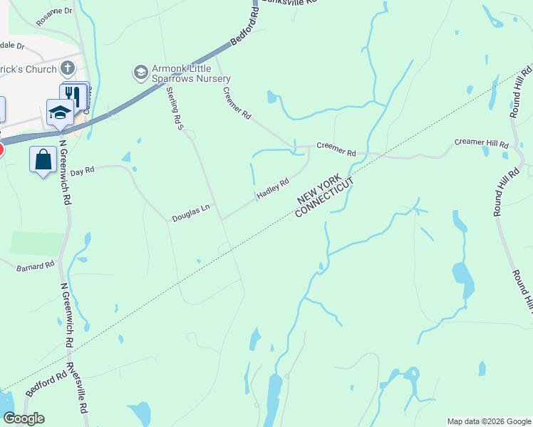 map of restaurants, bars, coffee shops, grocery stores, and more near 5 Hadley Road in Armonk