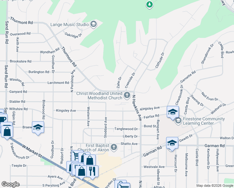 map of restaurants, bars, coffee shops, grocery stores, and more near 10 Zahn Court in Akron