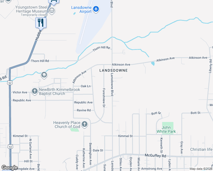 map of restaurants, bars, coffee shops, grocery stores, and more near 1634 Forestview Drive in Youngstown
