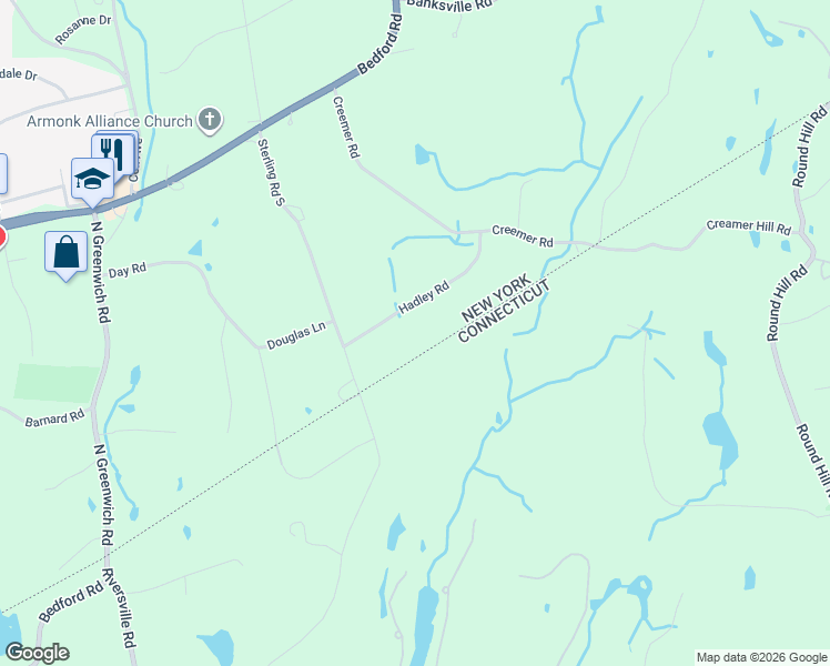 map of restaurants, bars, coffee shops, grocery stores, and more near 5 Hadley Road in Armonk