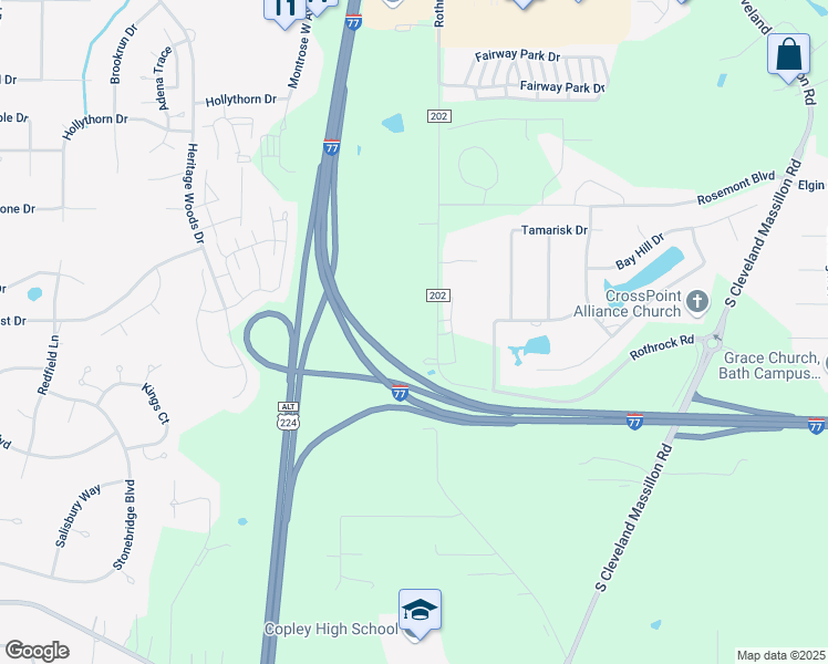 map of restaurants, bars, coffee shops, grocery stores, and more near 528 Rothrock Road in Copley