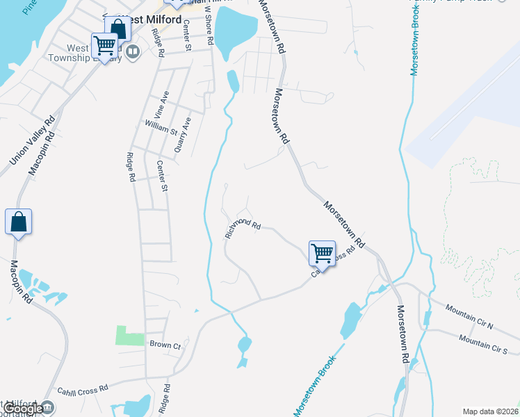 map of restaurants, bars, coffee shops, grocery stores, and more near 9106 Richmond Road in West Milford