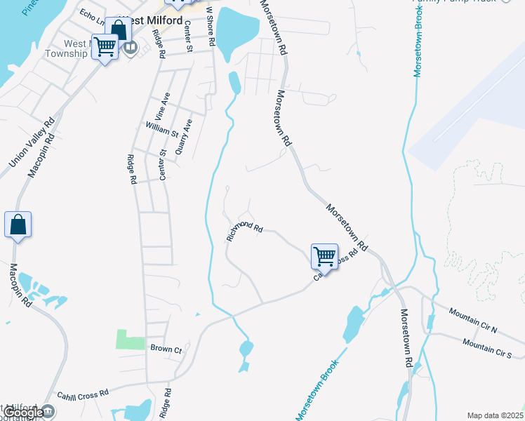 map of restaurants, bars, coffee shops, grocery stores, and more near 9104 Richmond Road in West Milford
