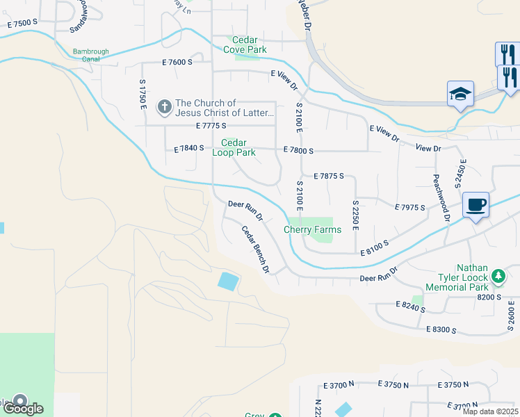 map of restaurants, bars, coffee shops, grocery stores, and more near 2002 Deer Run Drive in South Weber