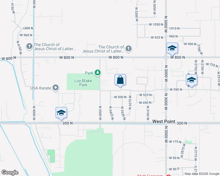 map of restaurants, bars, coffee shops, grocery stores, and more near 570 N 3500 W in West Point