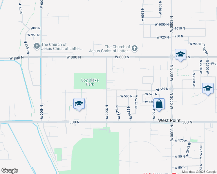 map of restaurants, bars, coffee shops, grocery stores, and more near 570 N 3500 W in West Point