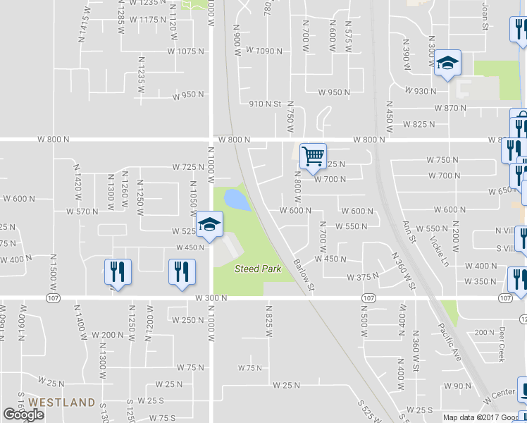 map of restaurants, bars, coffee shops, grocery stores, and more near 600 Barlow Street in Clearfield
