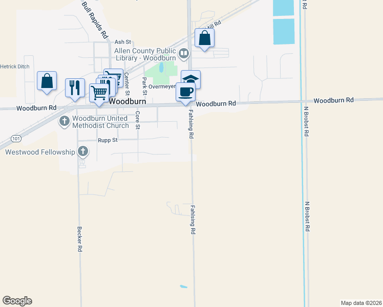 map of restaurants, bars, coffee shops, grocery stores, and more near 4080 Fahlsing Road in Woodburn