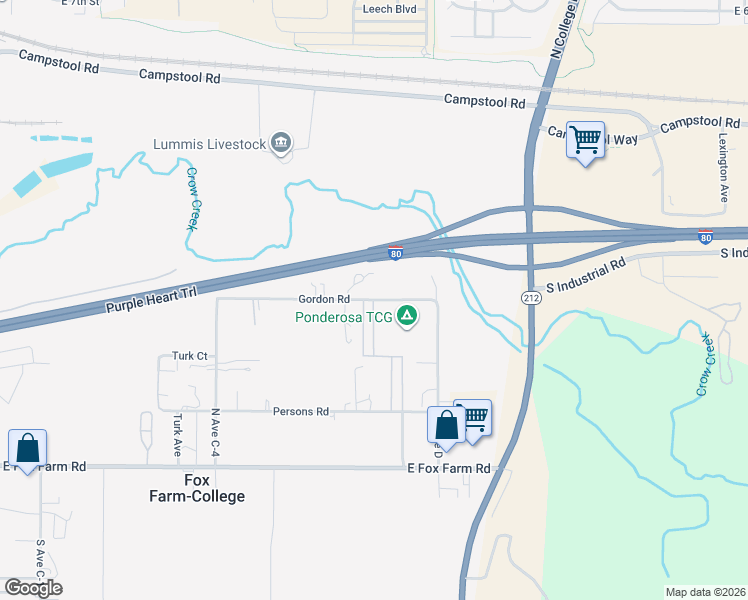 map of restaurants, bars, coffee shops, grocery stores, and more near 2240 Gordon Road in Cheyenne