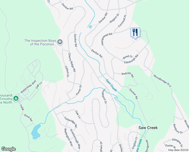 map of restaurants, bars, coffee shops, grocery stores, and more near Decker Rd in Bushkill