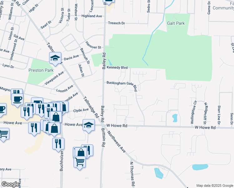 map of restaurants, bars, coffee shops, grocery stores, and more near 1436 Buckingham Gate Boulevard in Cuyahoga Falls