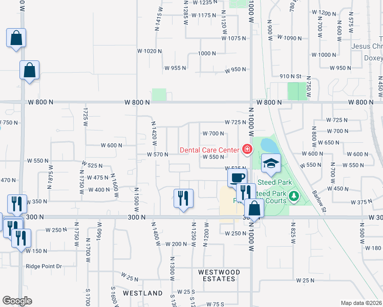map of restaurants, bars, coffee shops, grocery stores, and more near 645 1250 West in Clearfield