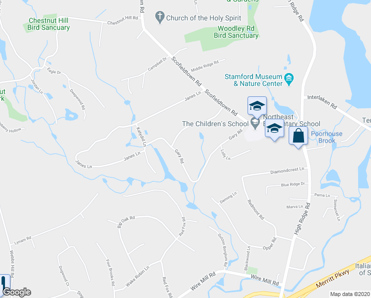 map of restaurants, bars, coffee shops, grocery stores, and more near 97 Gary Road in Stamford