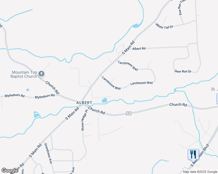 map of restaurants, bars, coffee shops, grocery stores, and more near 381 Larchmont Way in Mountain Top