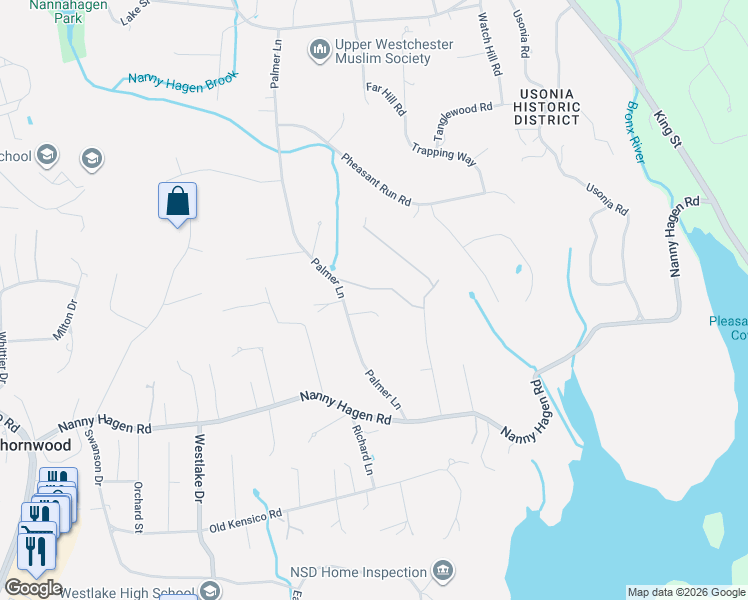 map of restaurants, bars, coffee shops, grocery stores, and more near 55 Allison Lane in Thornwood