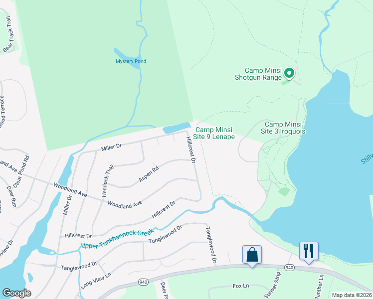 map of restaurants, bars, coffee shops, grocery stores, and more near 301-315 Miller Dr in Pocono Pines