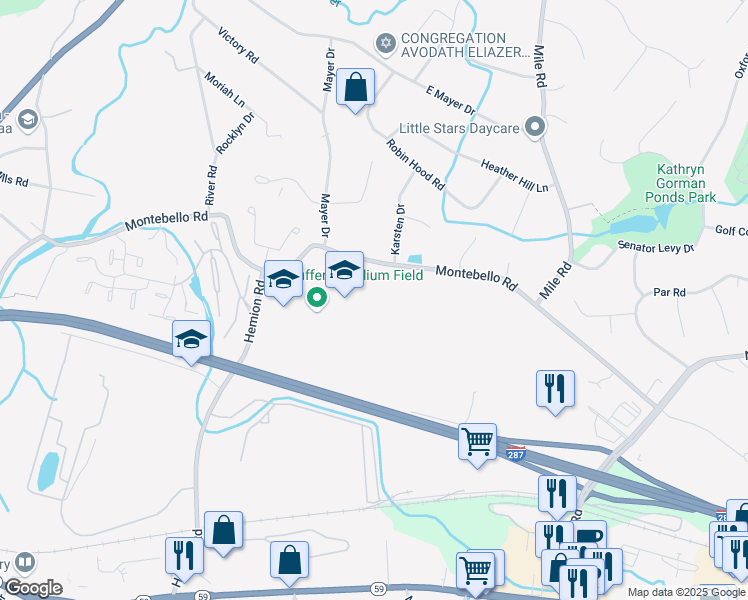 map of restaurants, bars, coffee shops, grocery stores, and more near 50 Montebello Road in Suffern