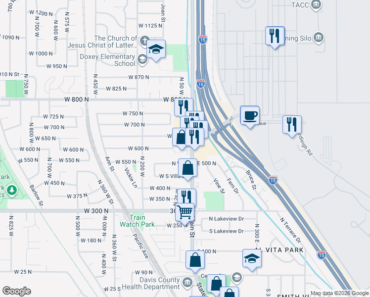 map of restaurants, bars, coffee shops, grocery stores, and more near 610 North Main Street in Clearfield