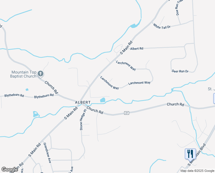 map of restaurants, bars, coffee shops, grocery stores, and more near 381 Larchmont Way in Mountain Top