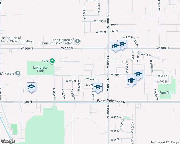 map of restaurants, bars, coffee shops, grocery stores, and more near 3181 West 600 North in West Point