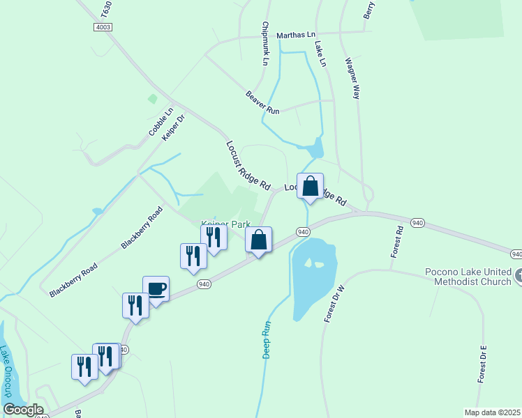 map of restaurants, bars, coffee shops, grocery stores, and more near 139 Spur Road in Monroe County