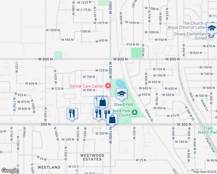 map of restaurants, bars, coffee shops, grocery stores, and more near 607 North 1000 West in Clearfield