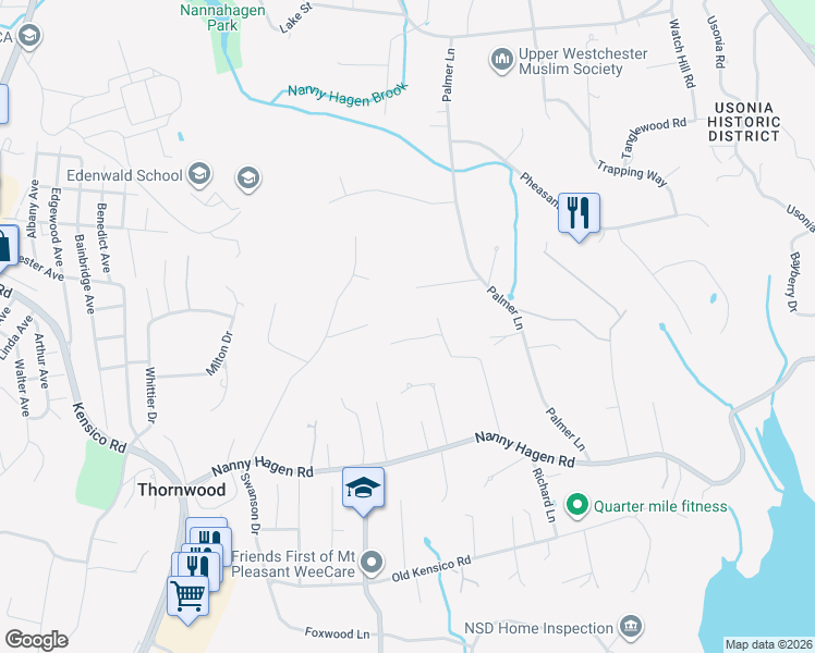 map of restaurants, bars, coffee shops, grocery stores, and more near 35 Sunset Drive in Thornwood