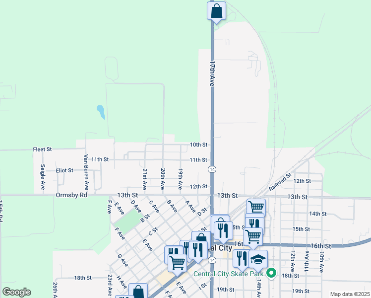 map of restaurants, bars, coffee shops, grocery stores, and more near 1700-1898 10th Street in Central City