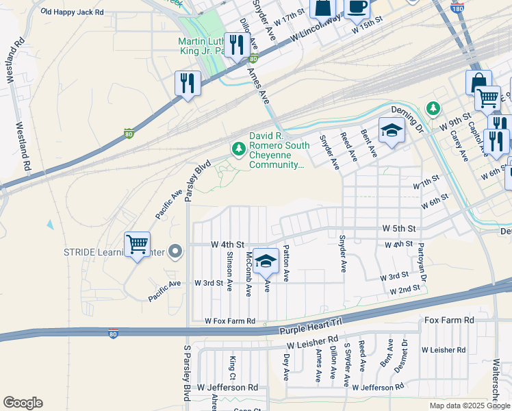 map of restaurants, bars, coffee shops, grocery stores, and more near 1069 West 5th Street in Cheyenne