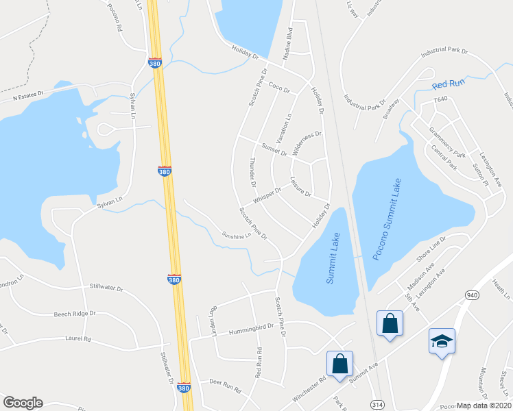 map of restaurants, bars, coffee shops, grocery stores, and more near 1139 Thunder Drive in Pocono Summit