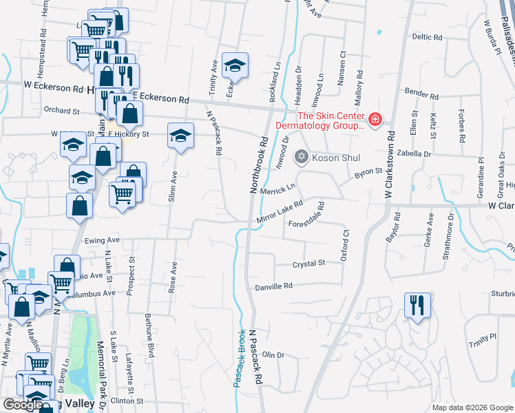 map of restaurants, bars, coffee shops, grocery stores, and more near 11 Merrick Lane in Spring Valley