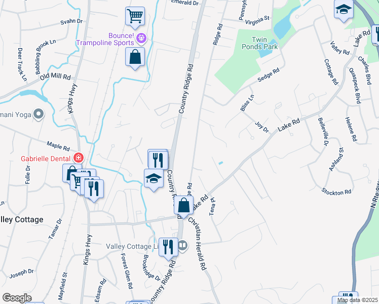 map of restaurants, bars, coffee shops, grocery stores, and more near 162 Ridge Road in Valley Cottage