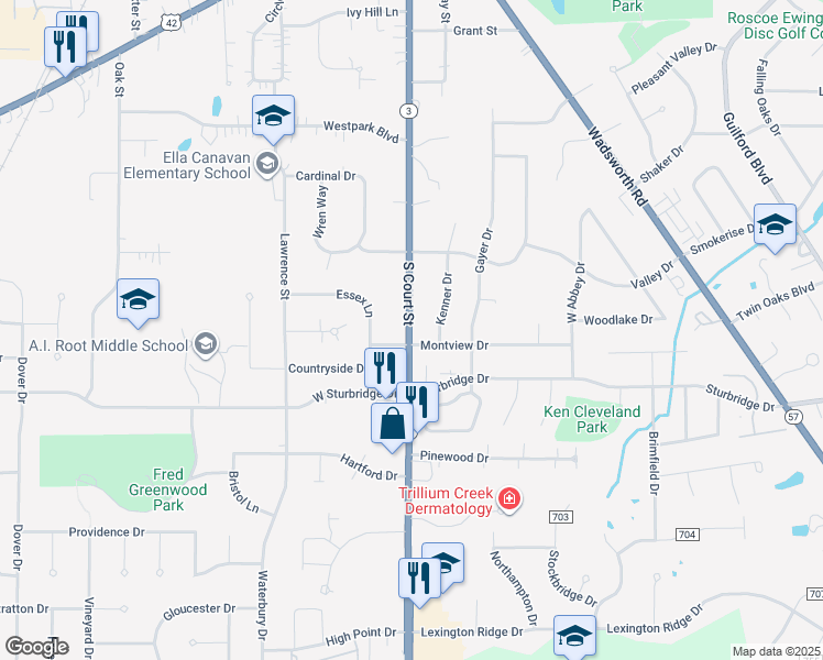 map of restaurants, bars, coffee shops, grocery stores, and more near 980 Ohio 3 in Medina