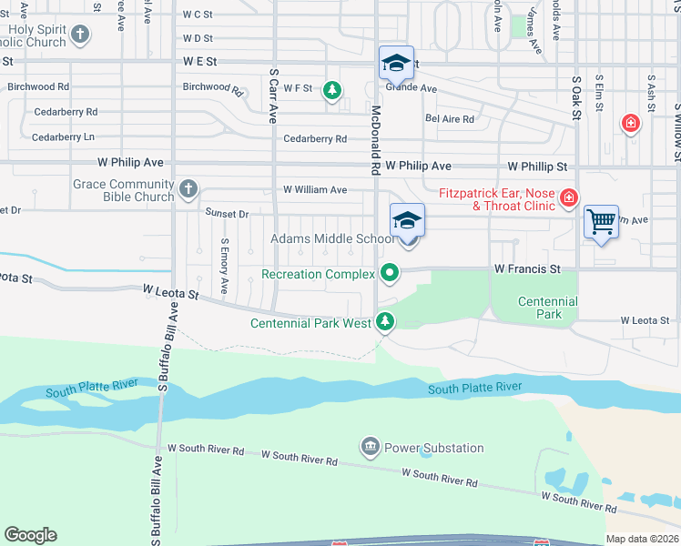 map of restaurants, bars, coffee shops, grocery stores, and more near 1601 Cornhusker Circle in North Platte