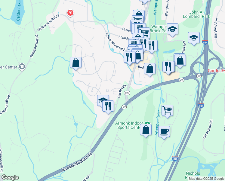 map of restaurants, bars, coffee shops, grocery stores, and more near 99 Cider Mill Circle in Armonk