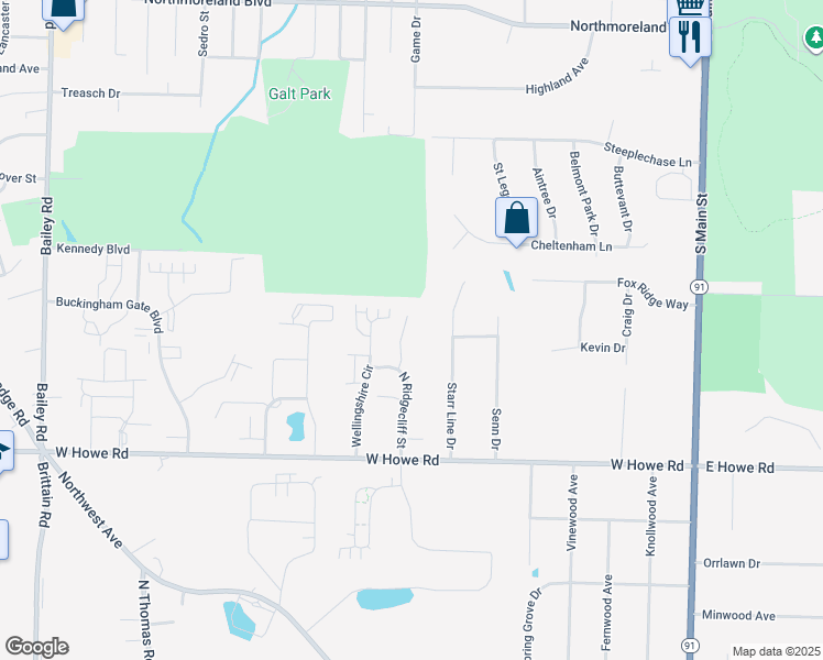 map of restaurants, bars, coffee shops, grocery stores, and more near 834 Gardenstone Circle in Tallmadge