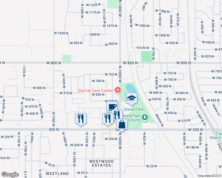 map of restaurants, bars, coffee shops, grocery stores, and more near 608 North 1100 West in Clearfield