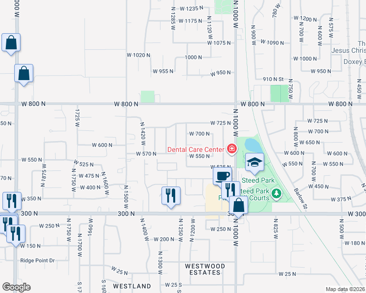map of restaurants, bars, coffee shops, grocery stores, and more near 645 1250 West in Clearfield