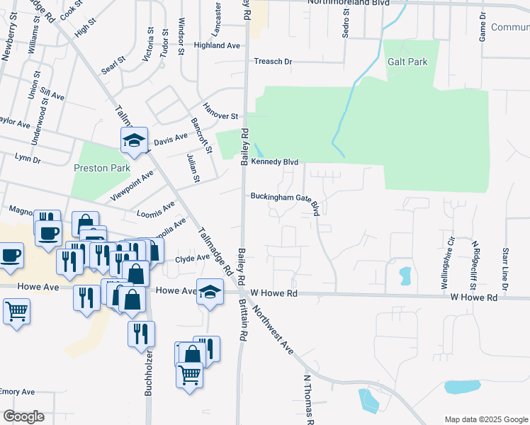 map of restaurants, bars, coffee shops, grocery stores, and more near 1456 Buckingham Gate Boulevard in Cuyahoga Falls