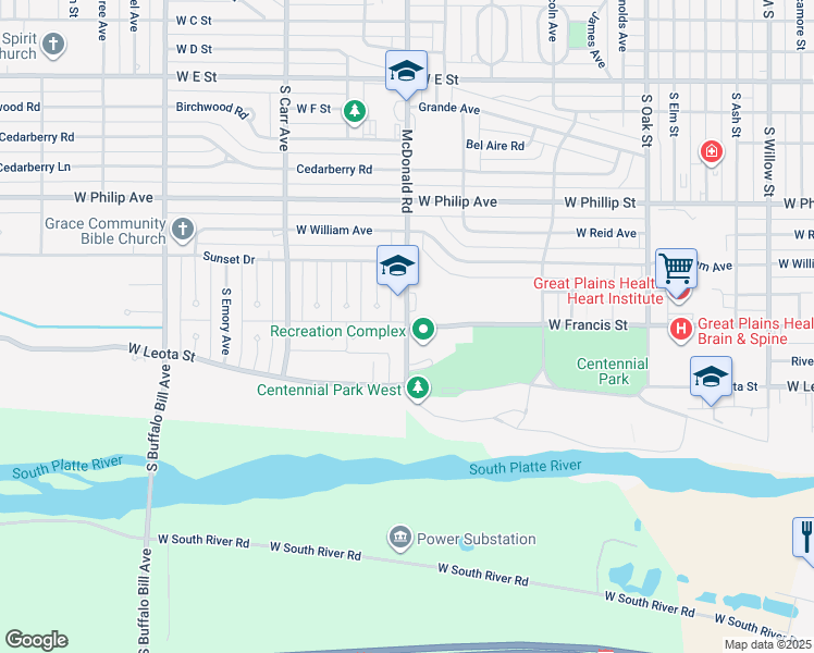 map of restaurants, bars, coffee shops, grocery stores, and more near 1300 McDonald Road in North Platte